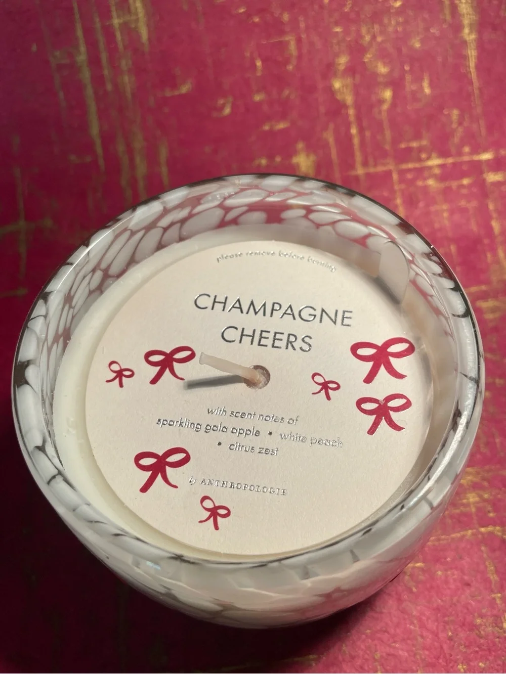 Anthropologie White & Red Champagne Cheers Decorative Candle